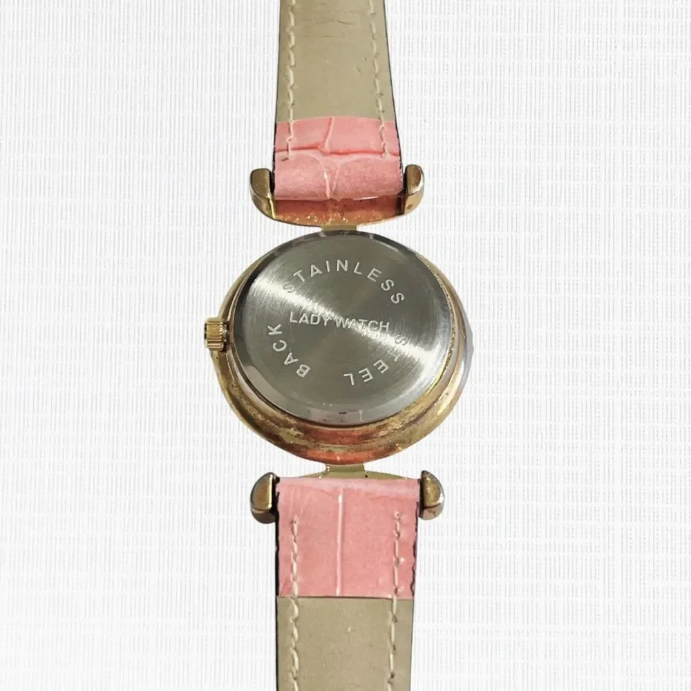 Venetiae Murano Millefiori Glass Quartz Wristwatch Womens Pink Strap Croc Style